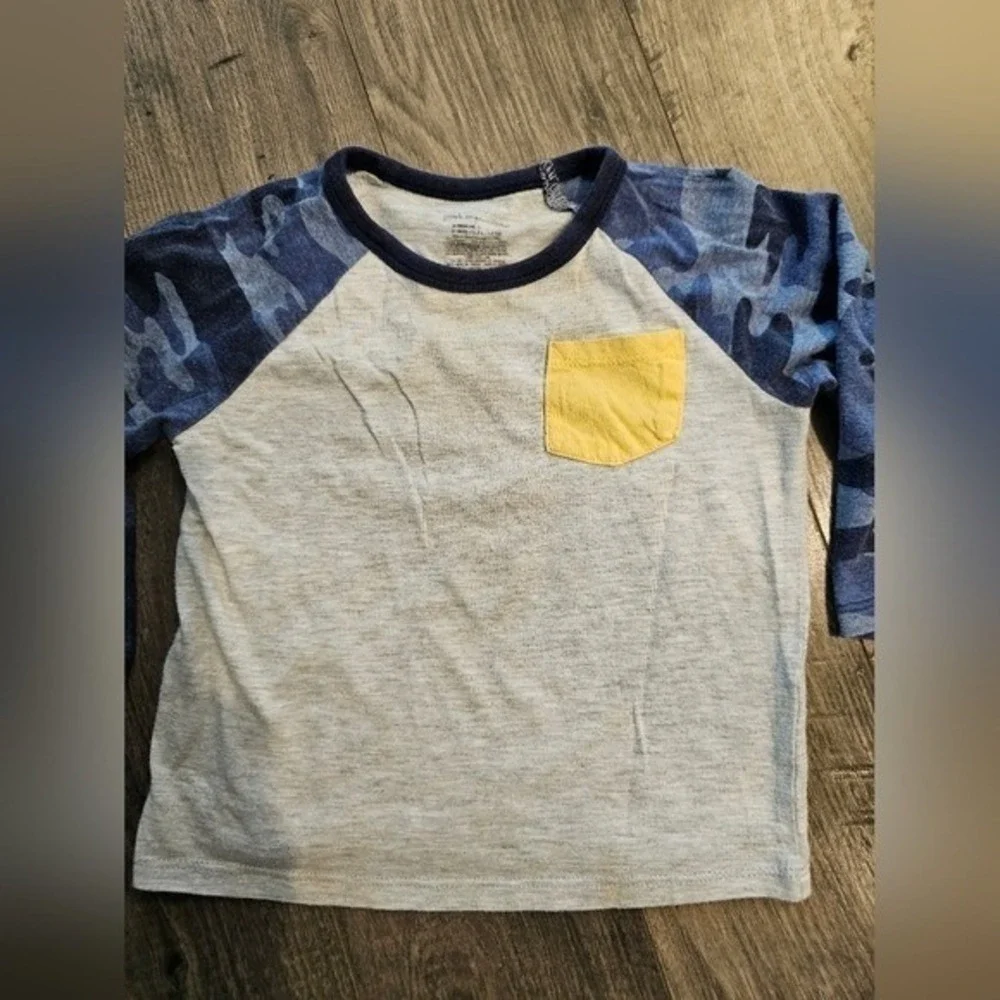 24M Blue Gray Butter Yellow Long Sleeve Raglan Tee Baseball Easter Camo‎ Pocket